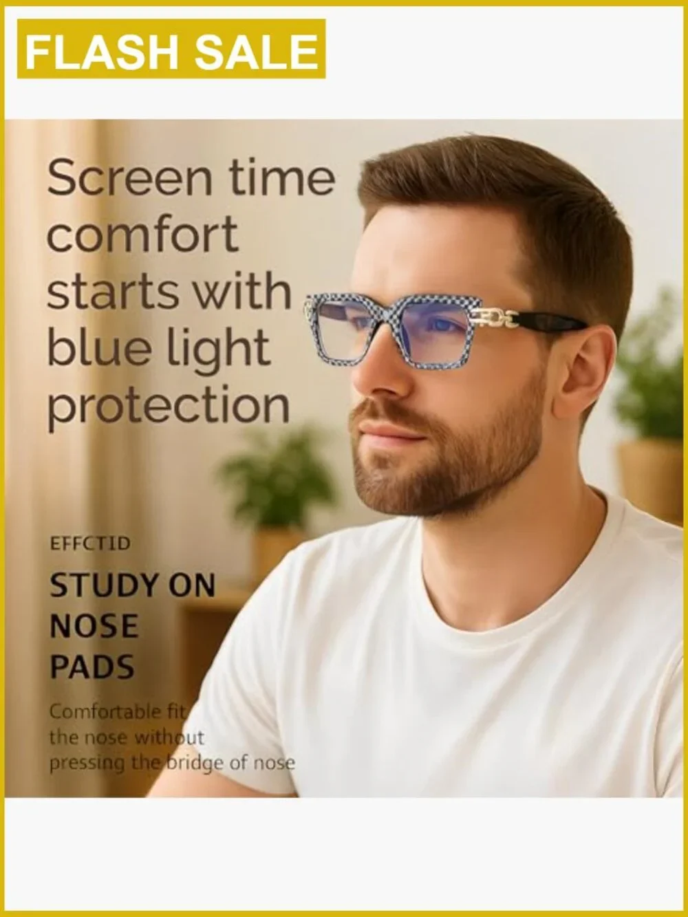 Oversized Square Blue Light Blocking Glasses with Gold Chain